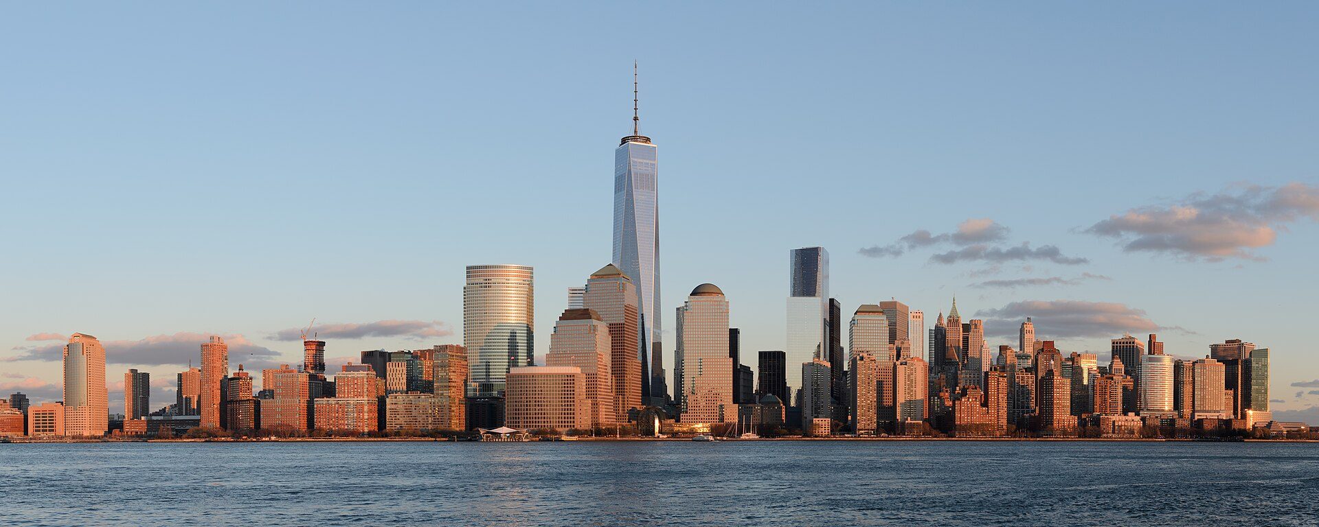 Manhattan skyline at dusk over the East River